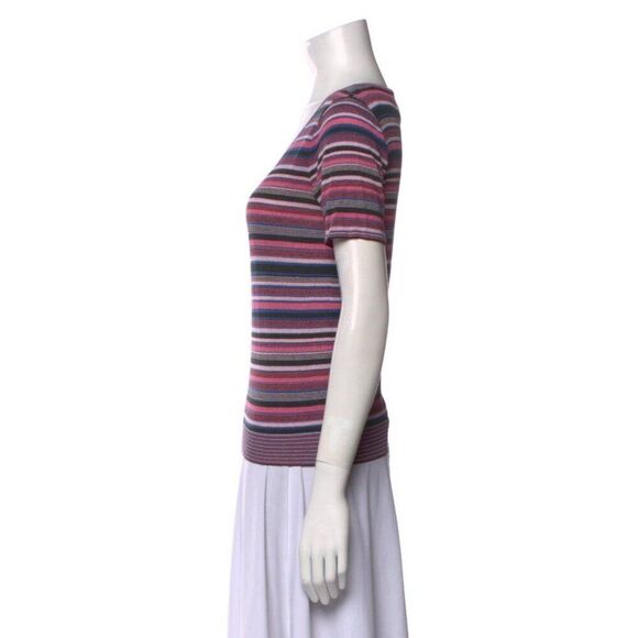 Missoni Sport Authentic Pink Black Blue Striped Knit Short Sleeve Top Medium - Picture 2 of 7